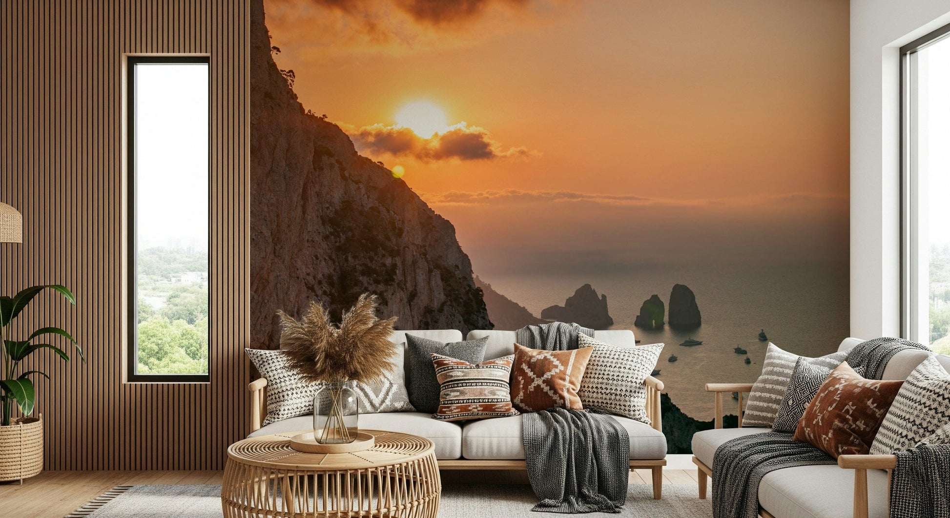Spectacular Sunrise Cliffs large format mural; Mediterranean ocean landscape.