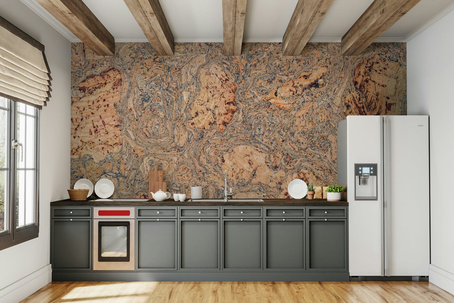 An angled shot of the mural's natural color palette.