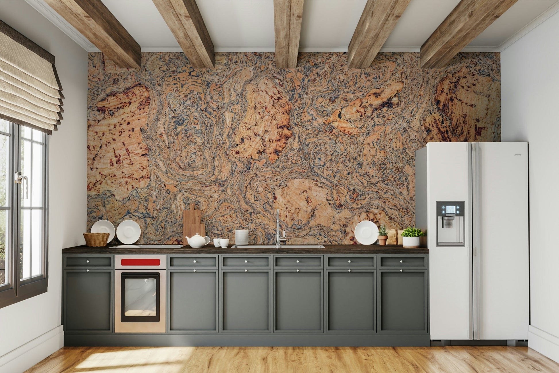 An angled shot of the mural's natural color palette.