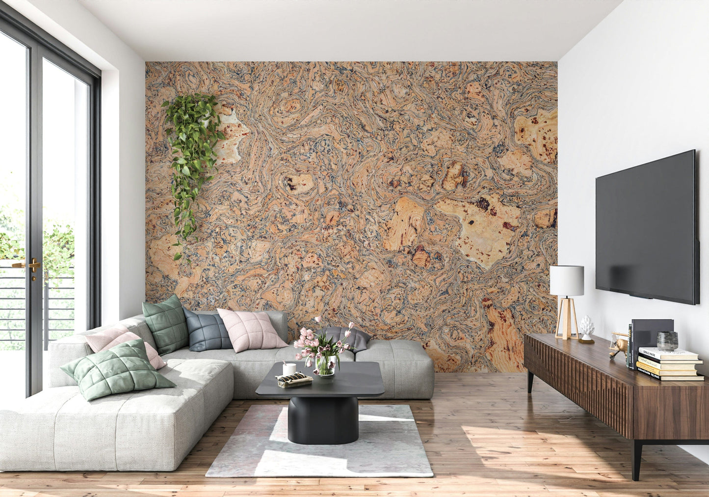 Premium Rustic Natural Cork wallcovering, ideal for an accent wall.