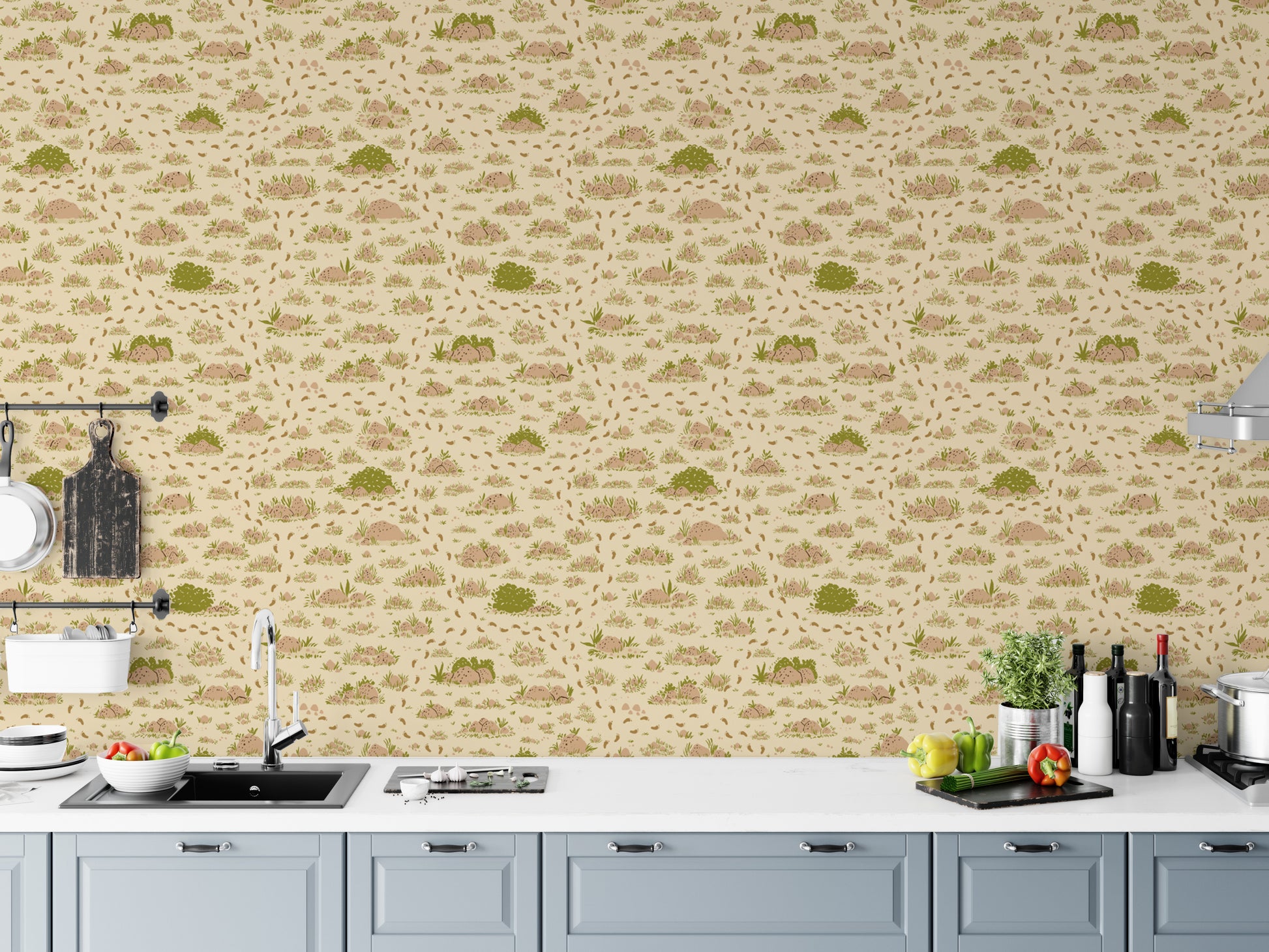 Scenic countryside pathway wallpaper in natural tones.