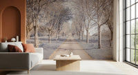 Muted tree alley design, part of our Nature's Corridor Wall Mural collection.