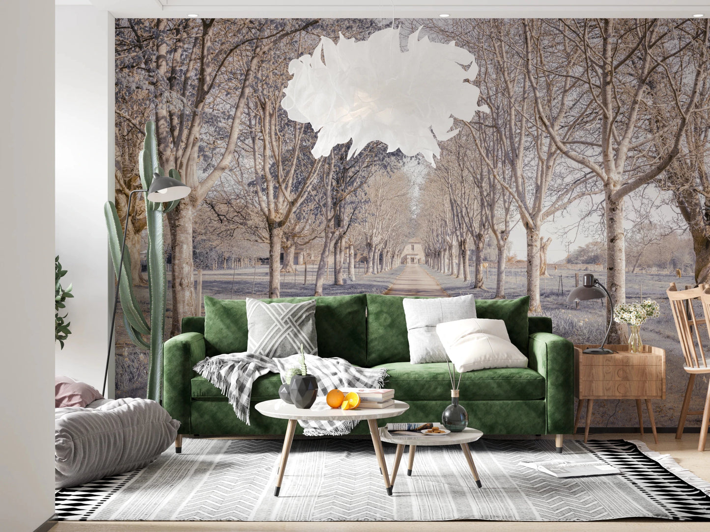 Soft light filtering through trees on this Nature's Corridor Wall Mural.