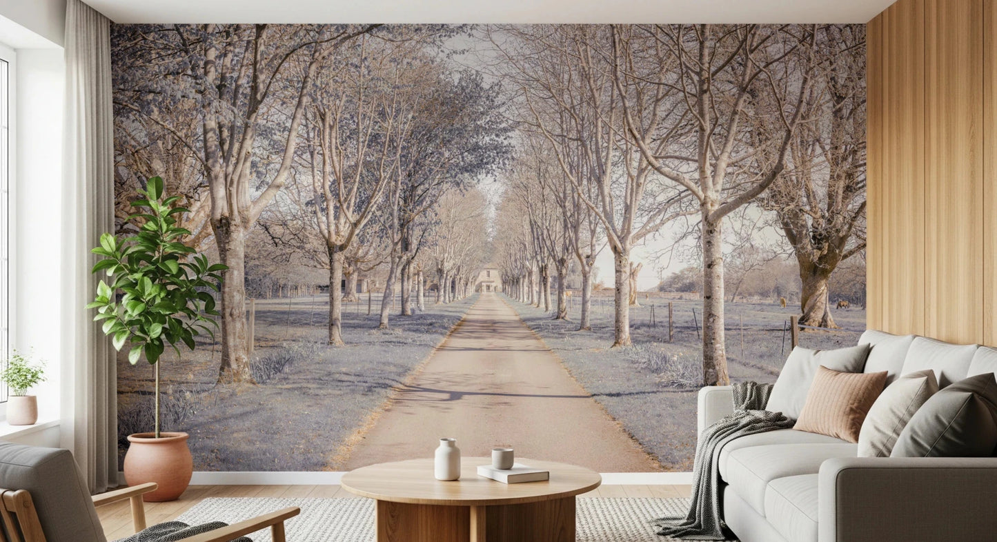 Detailed tree trunk and branch print for Nature's Corridor Wall Mural.