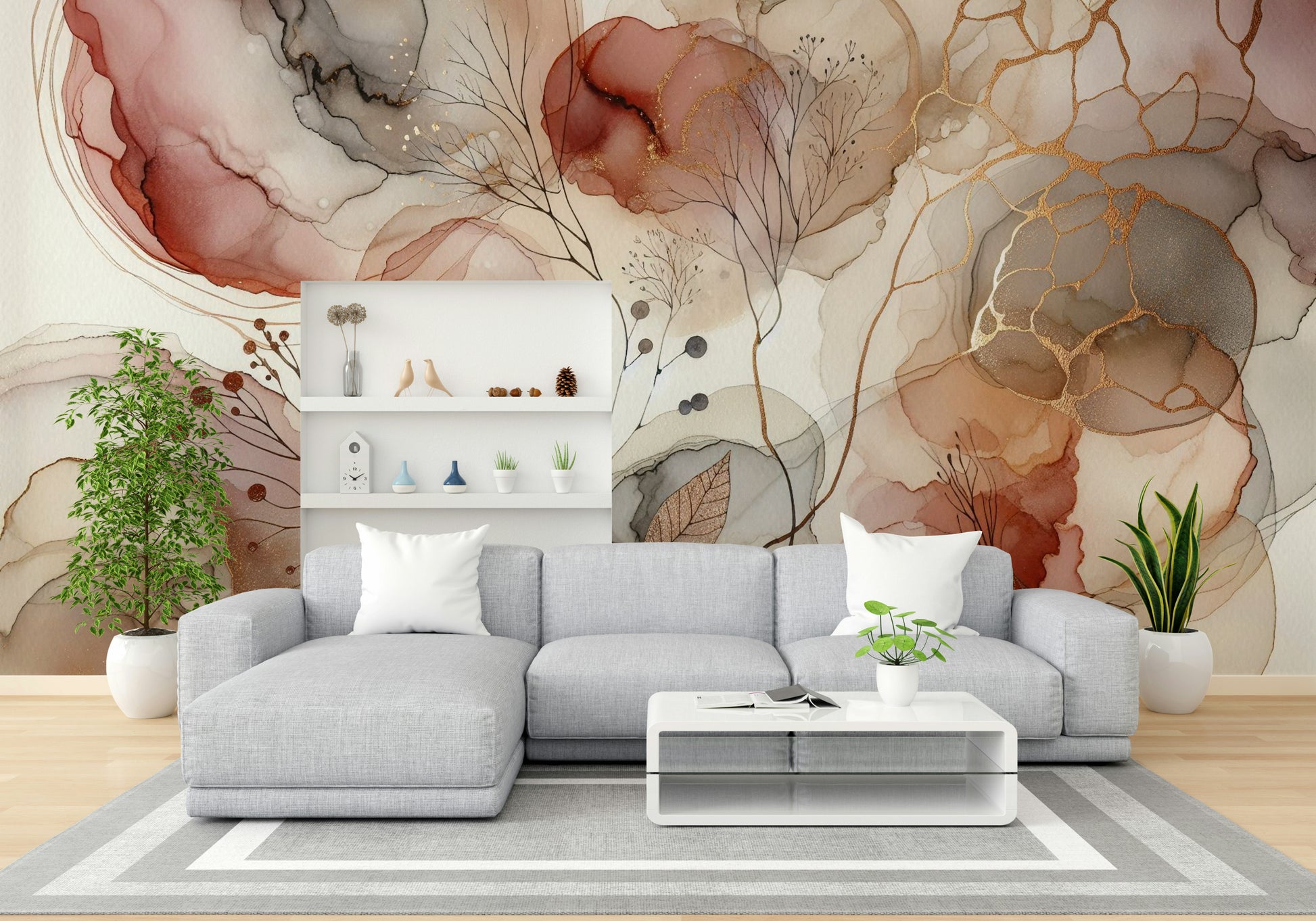 Natures Grace Wall Mural installed in a nursery with timber furniture.