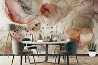 Close-up of the soft green and natural colour tones in a mural.