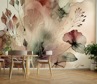 Subtle landscape wall mural for a modern bathroom or home spa.