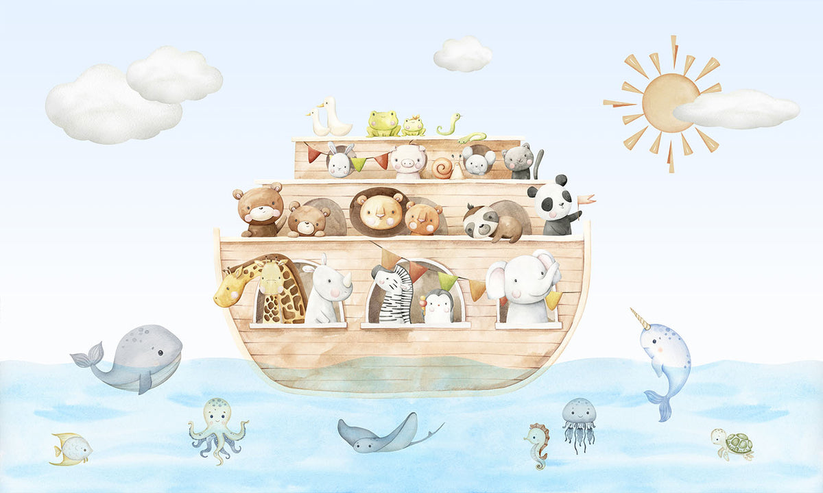 Nautical Adventure Animal Kids Wallpaper