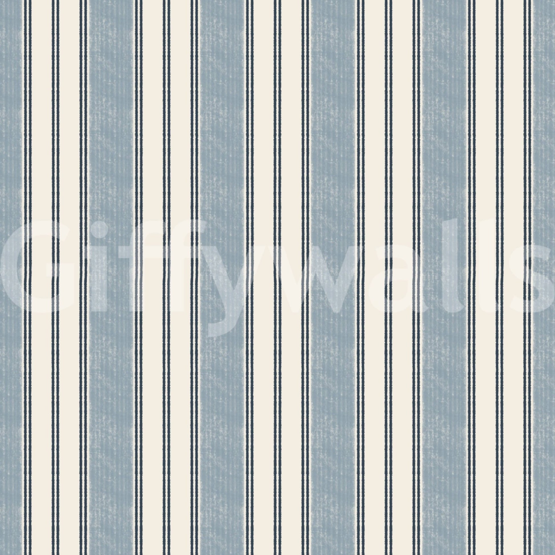 Nautical Stripe Calm wallpaper close-up showing soft blue and cream stripes with navy pinstripes