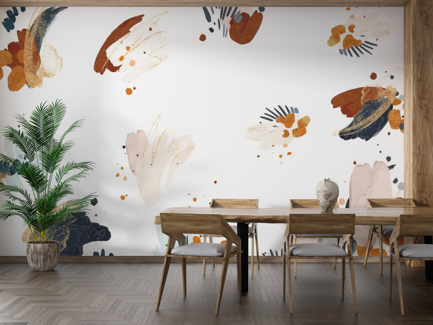 Artistic navy wallpaper with dynamic brush patterns