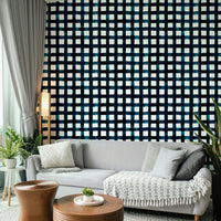 Navy striped wall mural with clean grid lines

