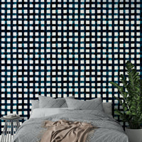 Grid-inspired geometric stripe wallpaper in navy


