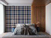 Navy Tartan Checks wall mural adding a classic, preppy touch to interiors.