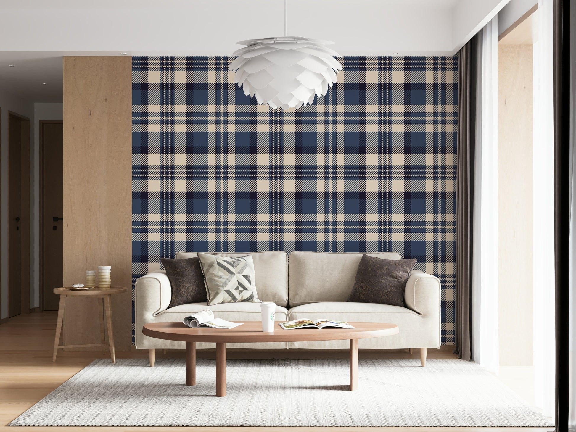 Navy Tartan Checks wallpaper with classic blue and navy plaid pattern for stylish walls.
