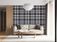 Navy Tartan Checks wallpaper with classic blue and navy plaid pattern for stylish walls.