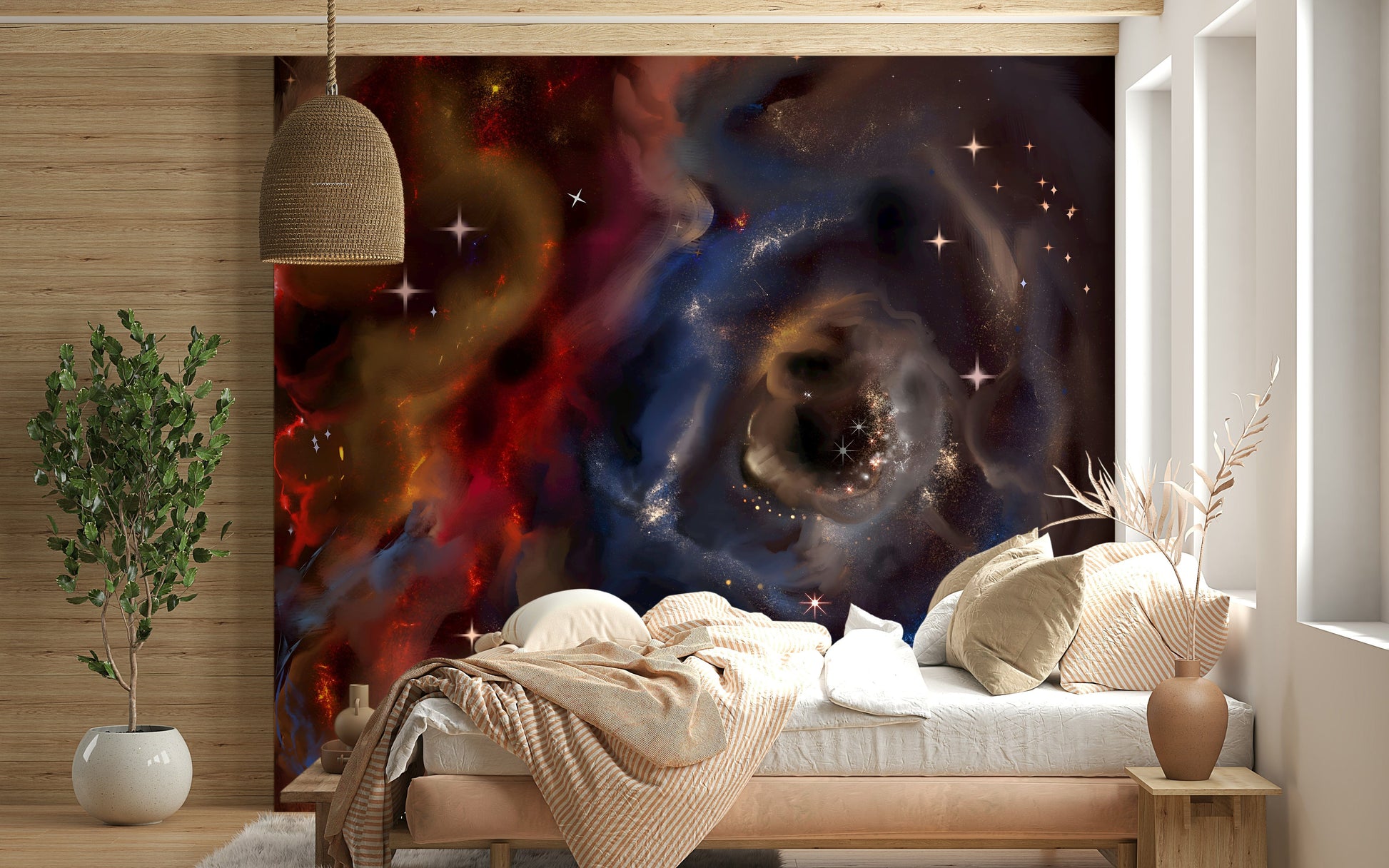 Nebulae Cascade swirling blue red galaxy print mural.
