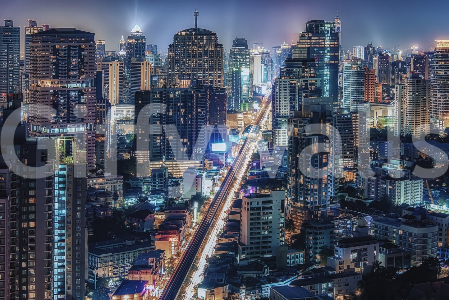 Neon Cityscape Nights wallpaper for walls, cool skytrain path view.