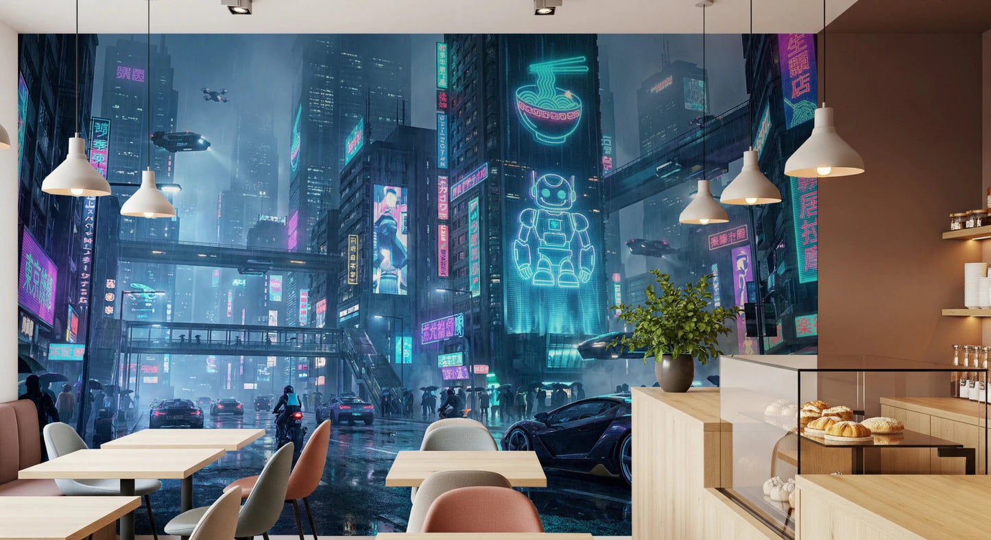 Neon Dreams Cityscape Wall Mural