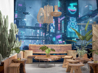 Neon Dreams Cityscape Wall Mural