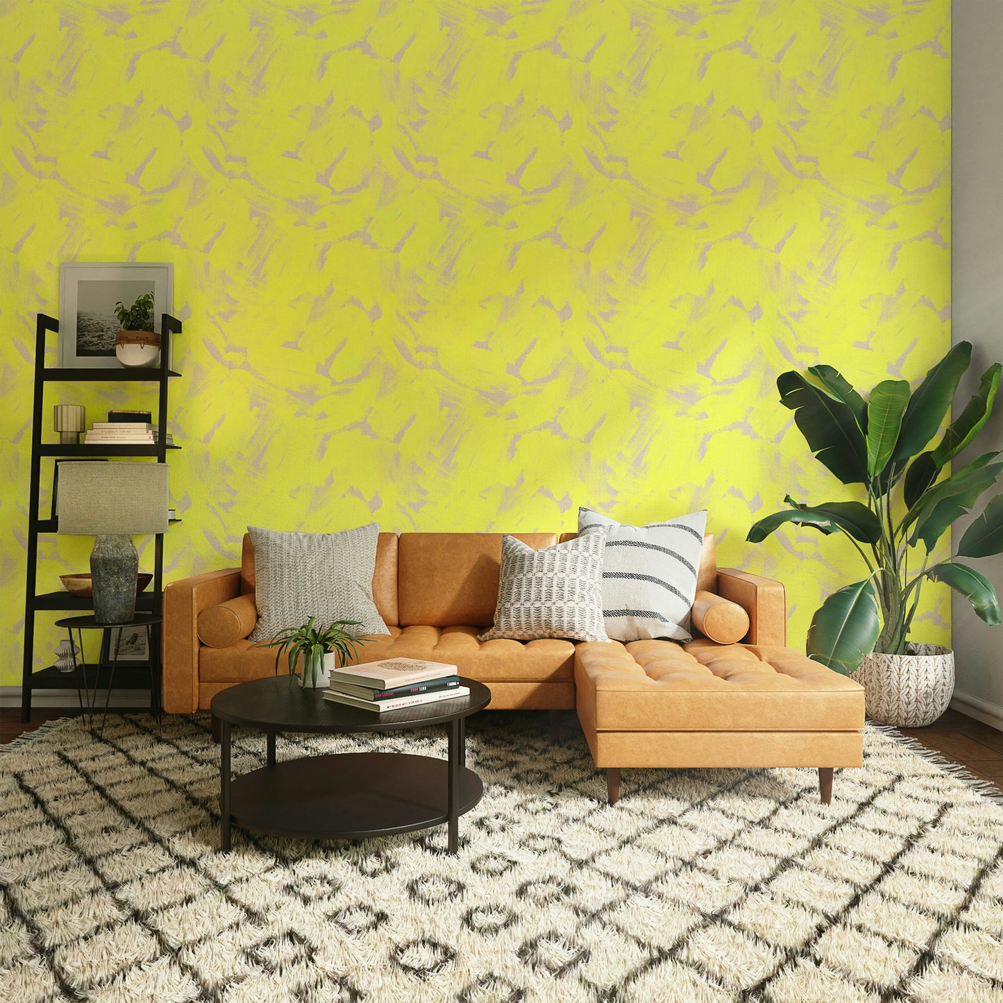 Neon Yellow  Abstract Brushstroke Wallpaper⁠