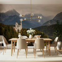 Fantasy-inspired wall covering with castle view and dreamy pastel skies.