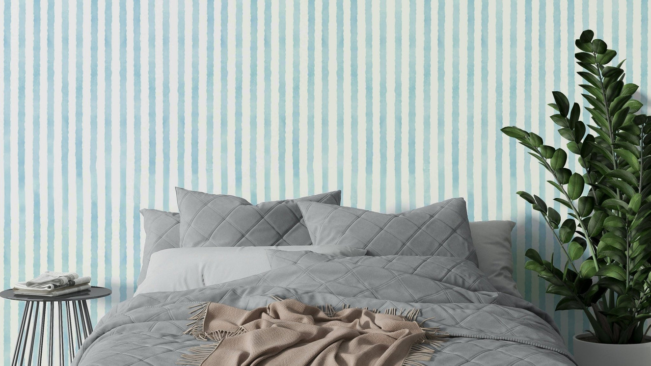 Neutral baby blue watercolor stripe wallpaper
