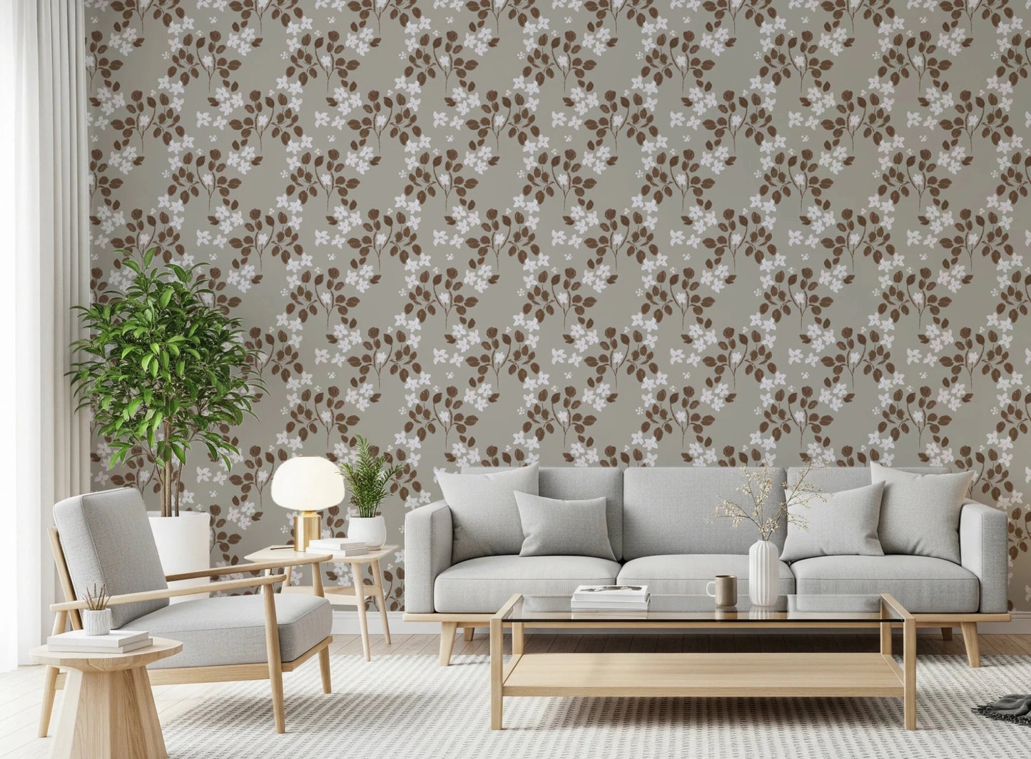 Neutral Bloom Rustic Grey white oil painted Pattern Wallpaper⁠