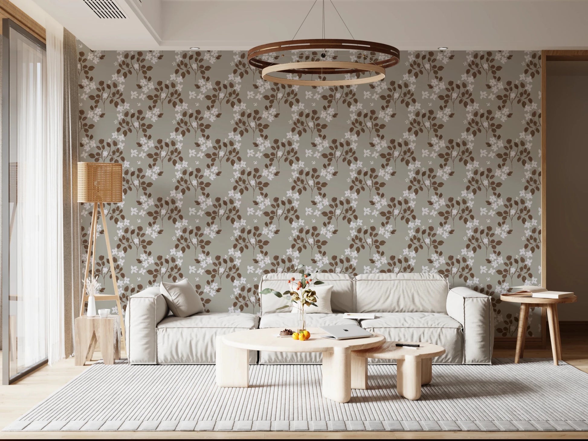 Neutral Bloom Rustic Grey white oil painted Pattern Wallpaper⁠