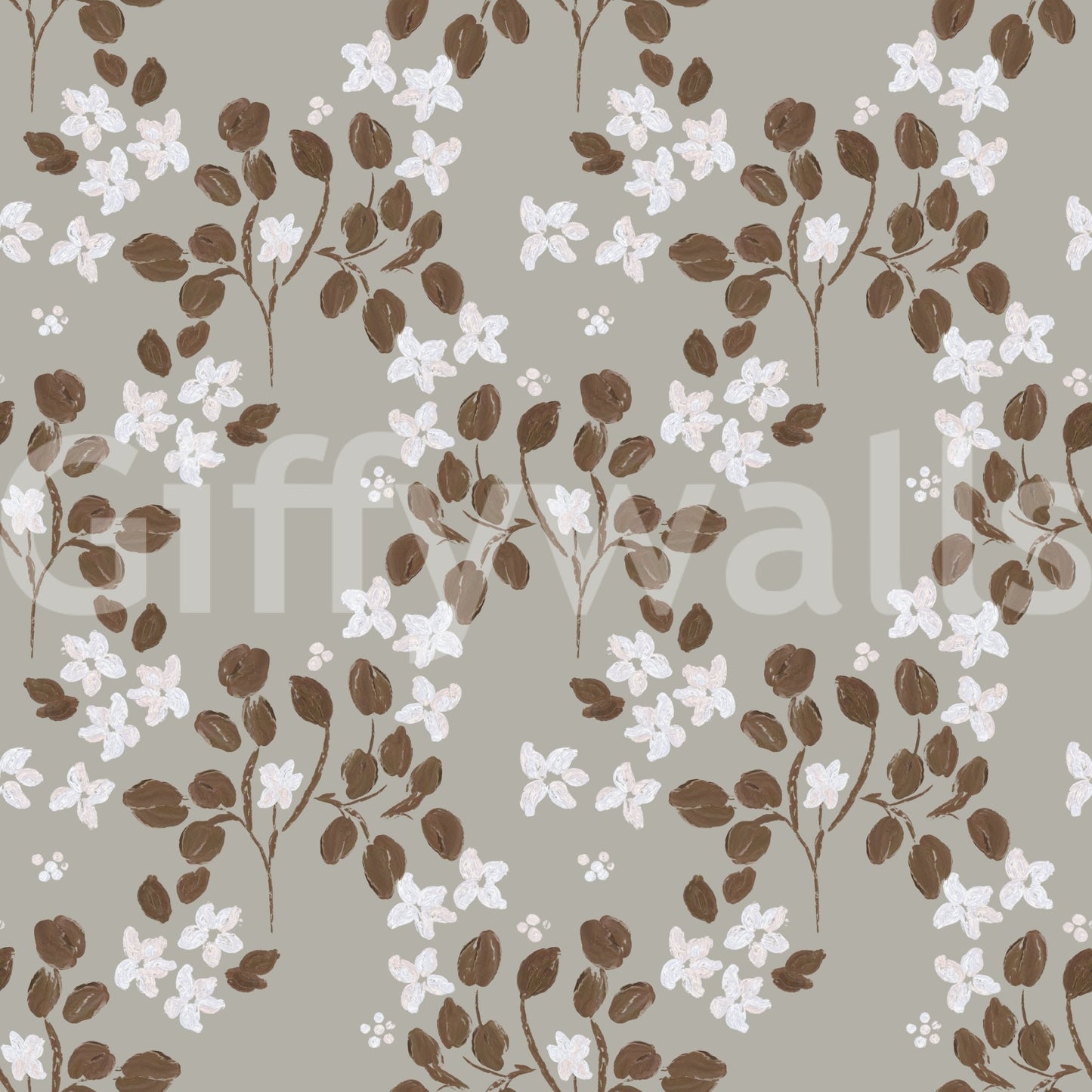 Neutral Bloom Rustic Grey white oil painted Pattern Wallpaper⁠