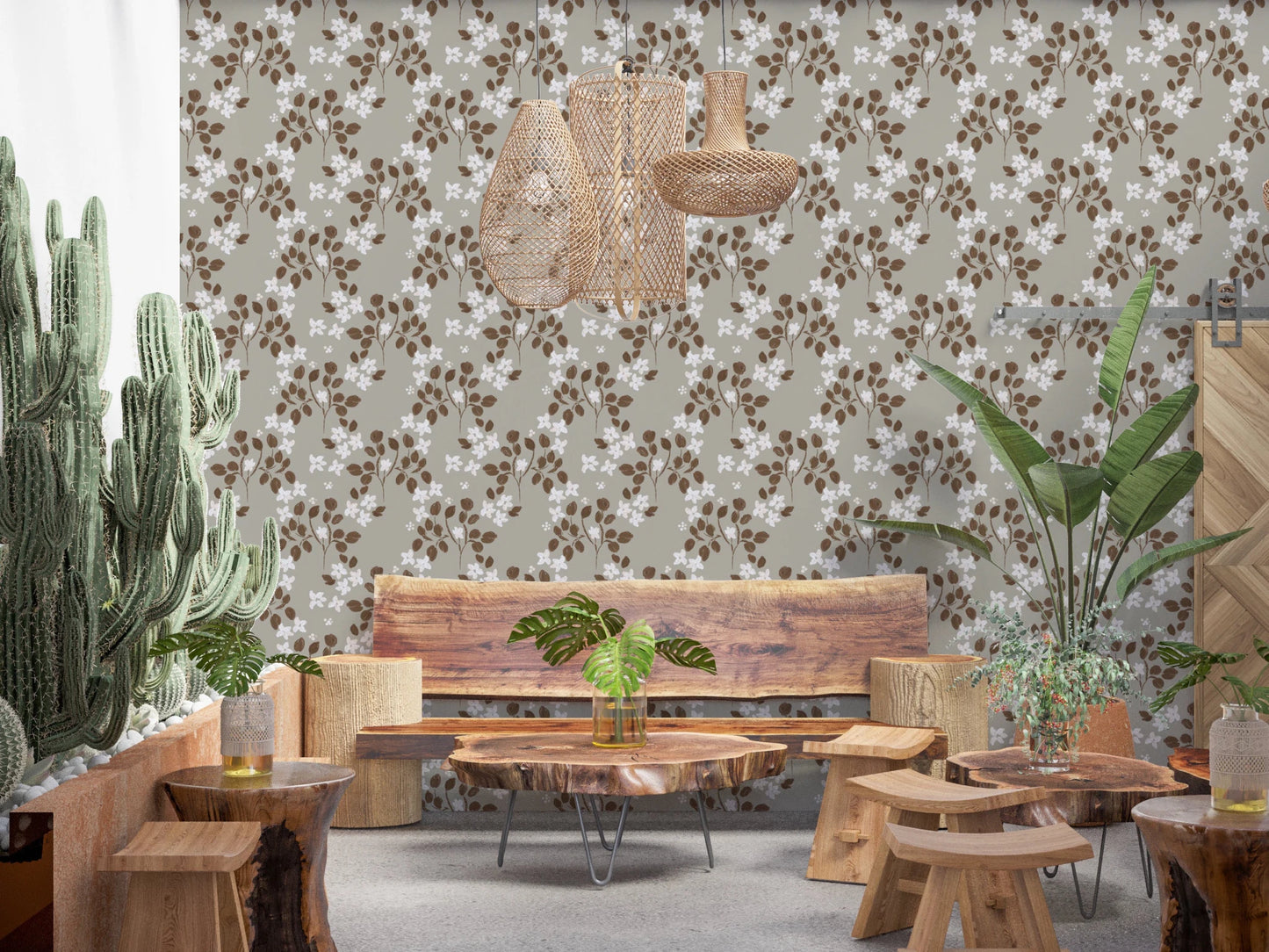 Neutral Bloom Rustic Grey white oil painted Pattern Wallpaper⁠