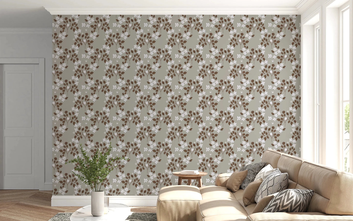 Neutral Bloom Rustic Grey white oil painted Pattern Wallpaper⁠