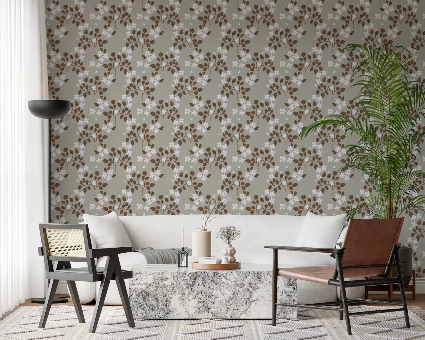 Neutral Bloom Rustic Grey white oil painted Pattern Wallpaper⁠
