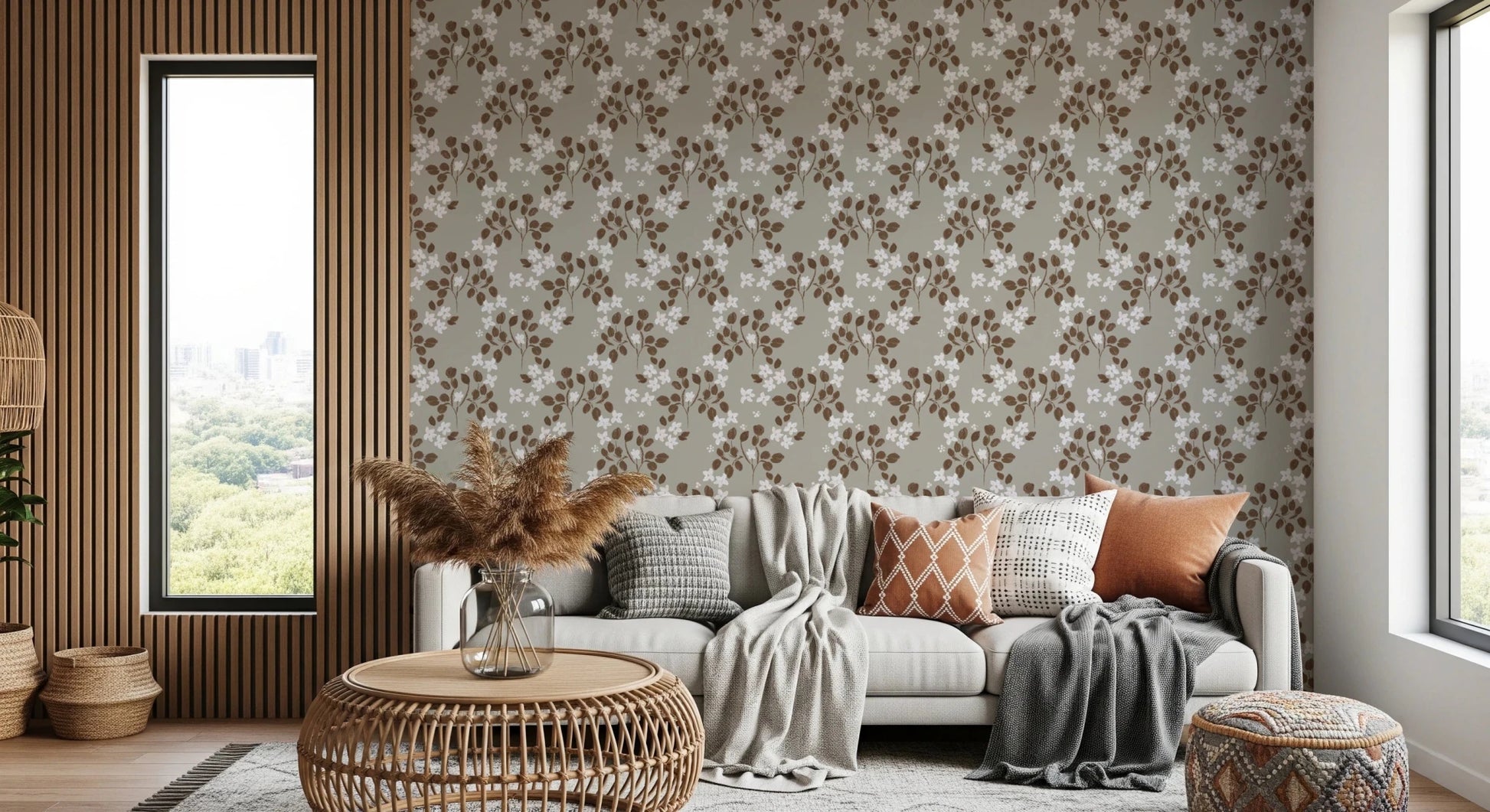 Neutral Bloom Rustic Grey white oil painted Pattern Wallpaper⁠
