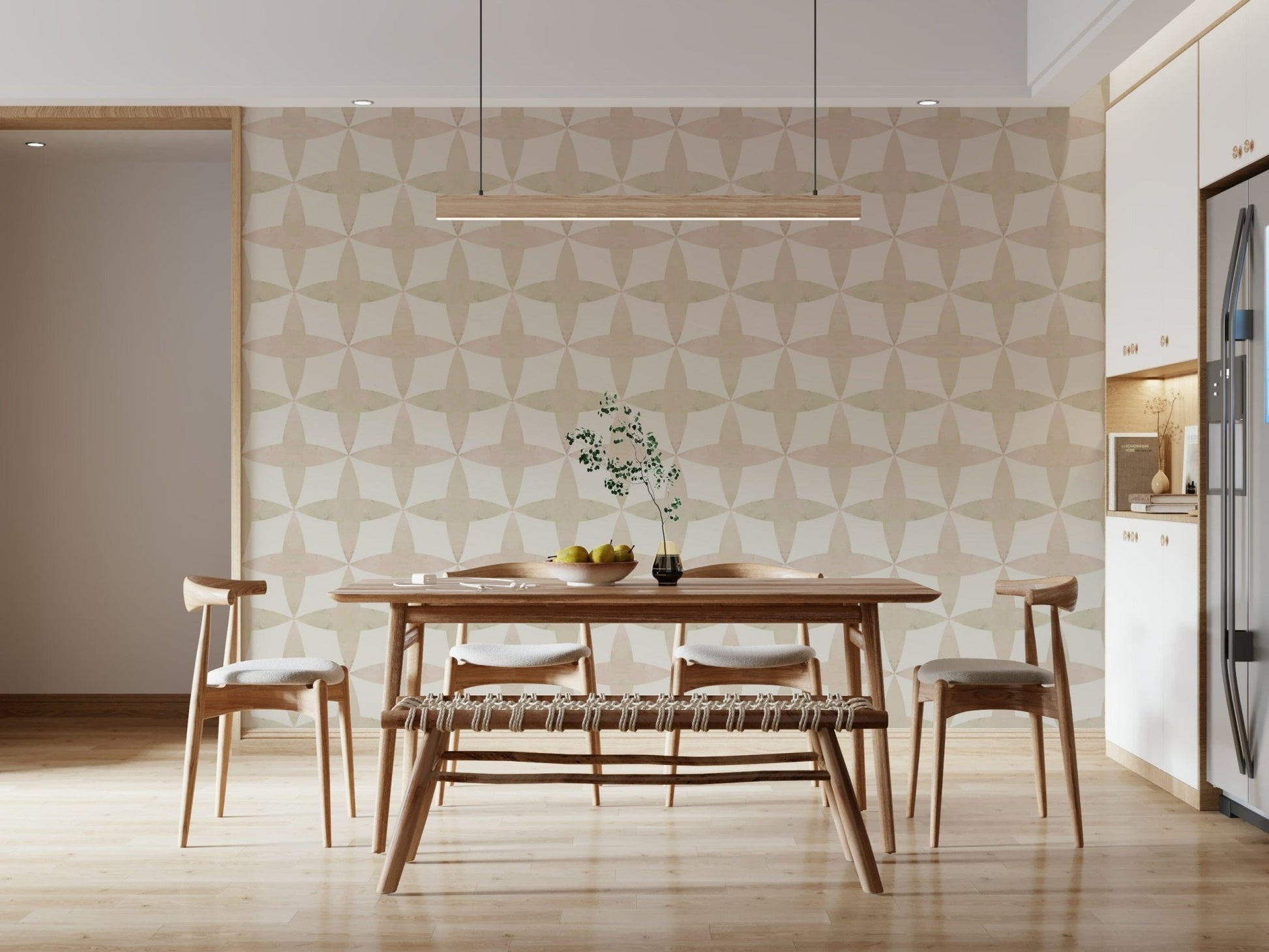 Neutral Diamonds pattern wallpaper, interlocking motif, modern mural.