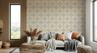 Abstract wallpaper repeating diamond and quatrefoil shapes.