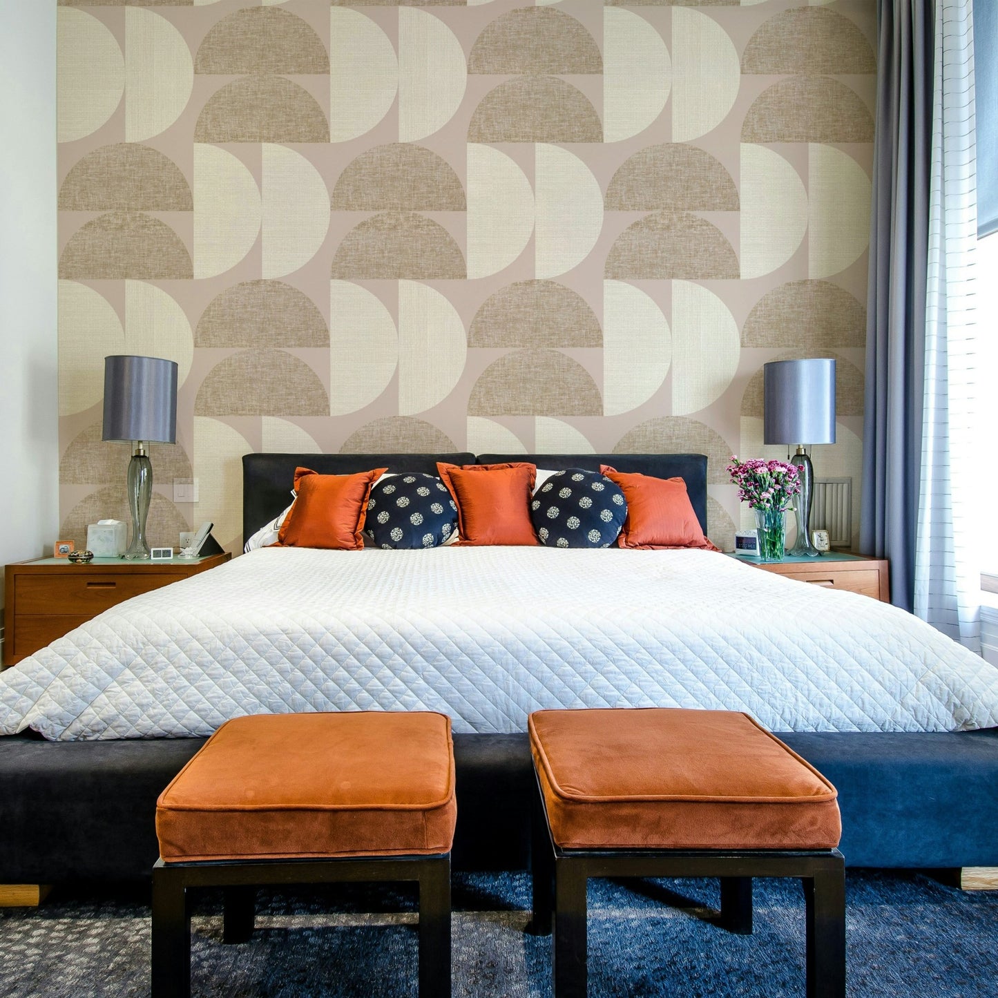 Mural wallpaper with textured half-circle pattern

