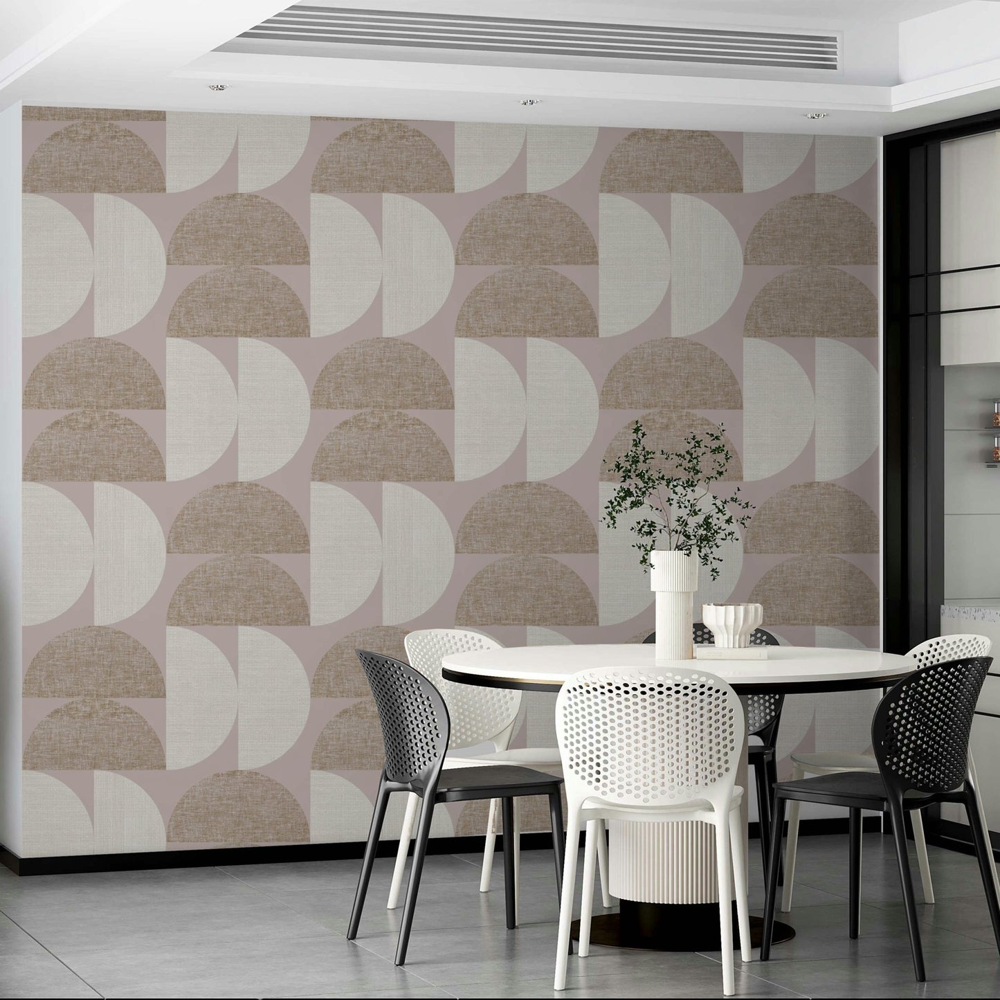 Earth-toned wall mural with simple arc design

