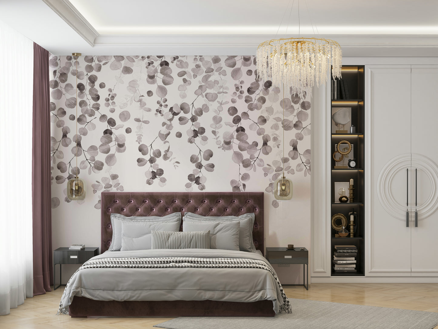 Elegant neutral eucalyptus wall mural

