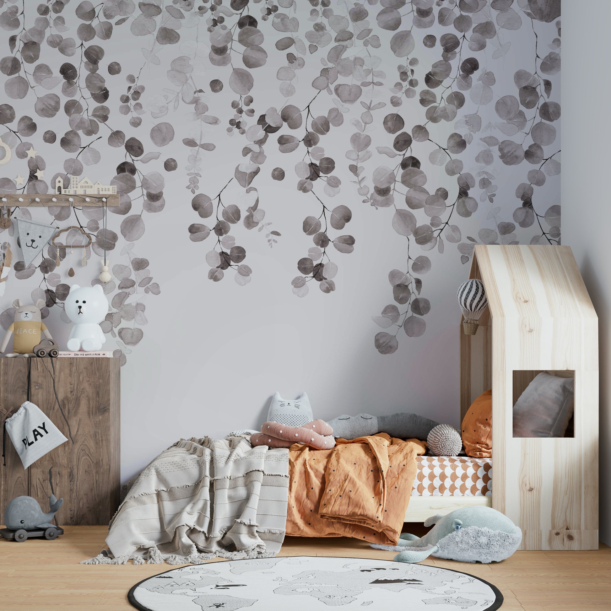 Muted tone eucalyptus wall wallpaper

