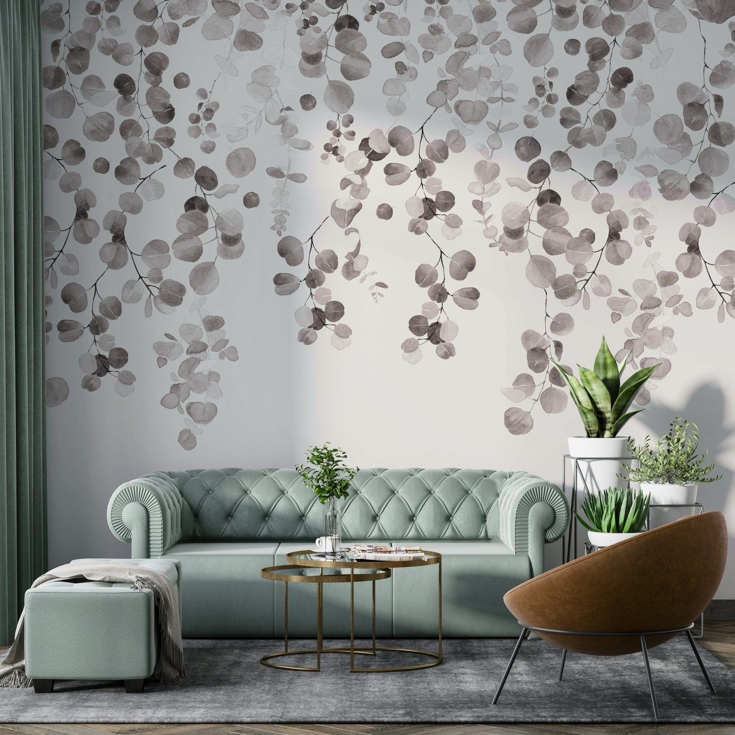 Monochrome eucalyptus foliage wallpaper

