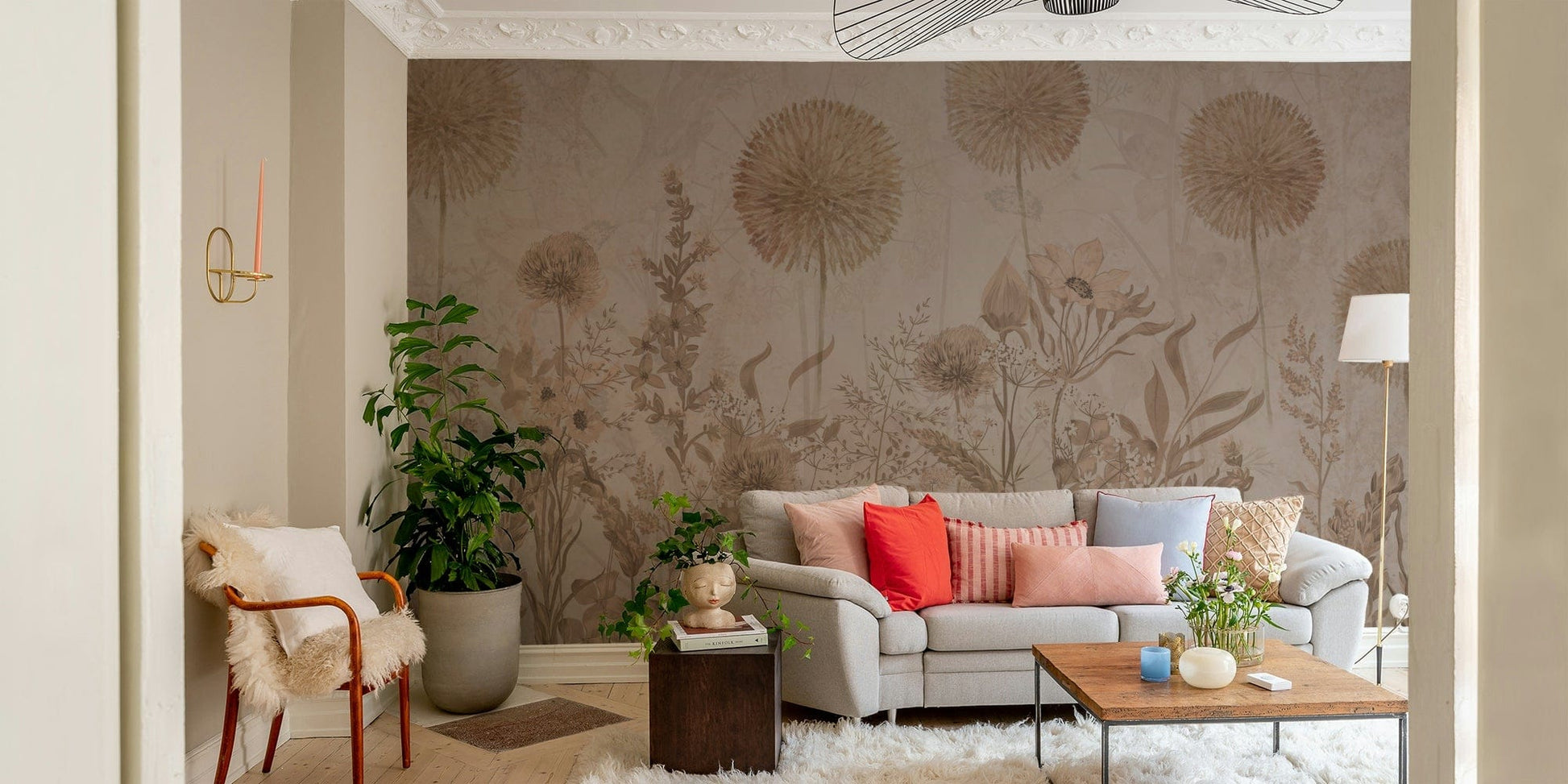 The flowers are in soft, neutral tones.

