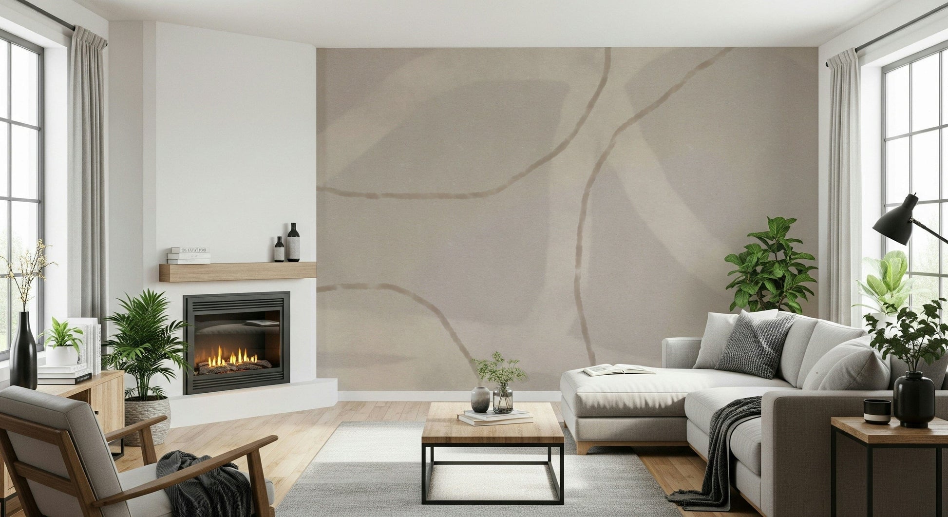 A calming abstract design wallpaper mural that defines a space.

