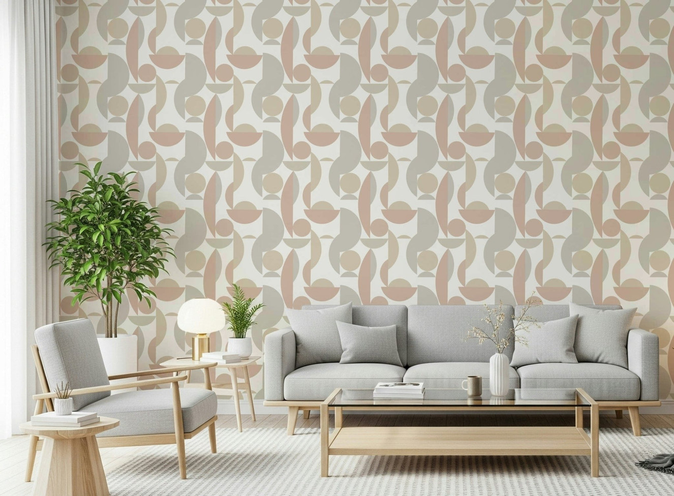 Neutral geometric wallpaper in soft tones