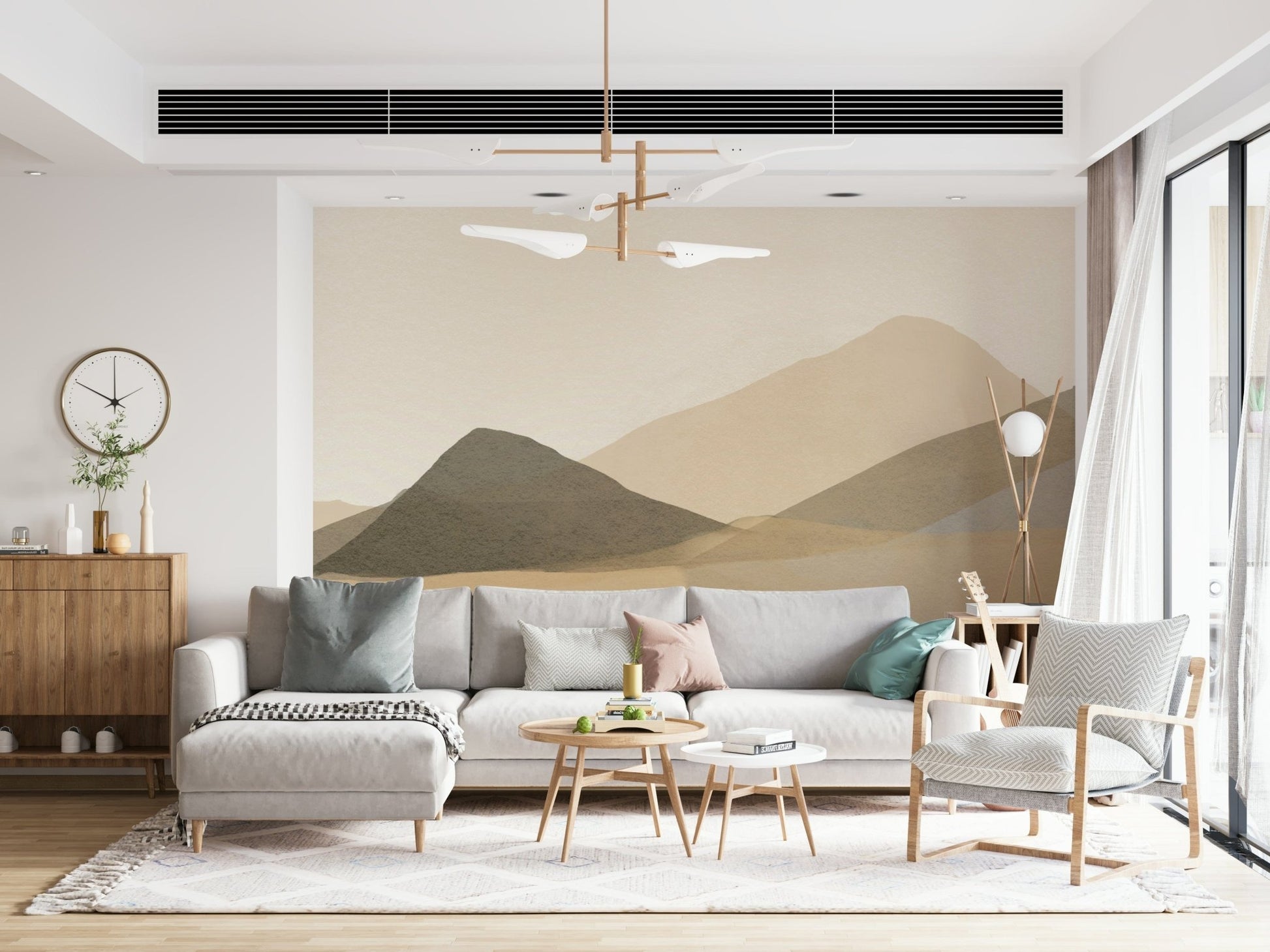 Mountain Range Serenity: Abstract sandy landscape wall art, neutral wallpaper.