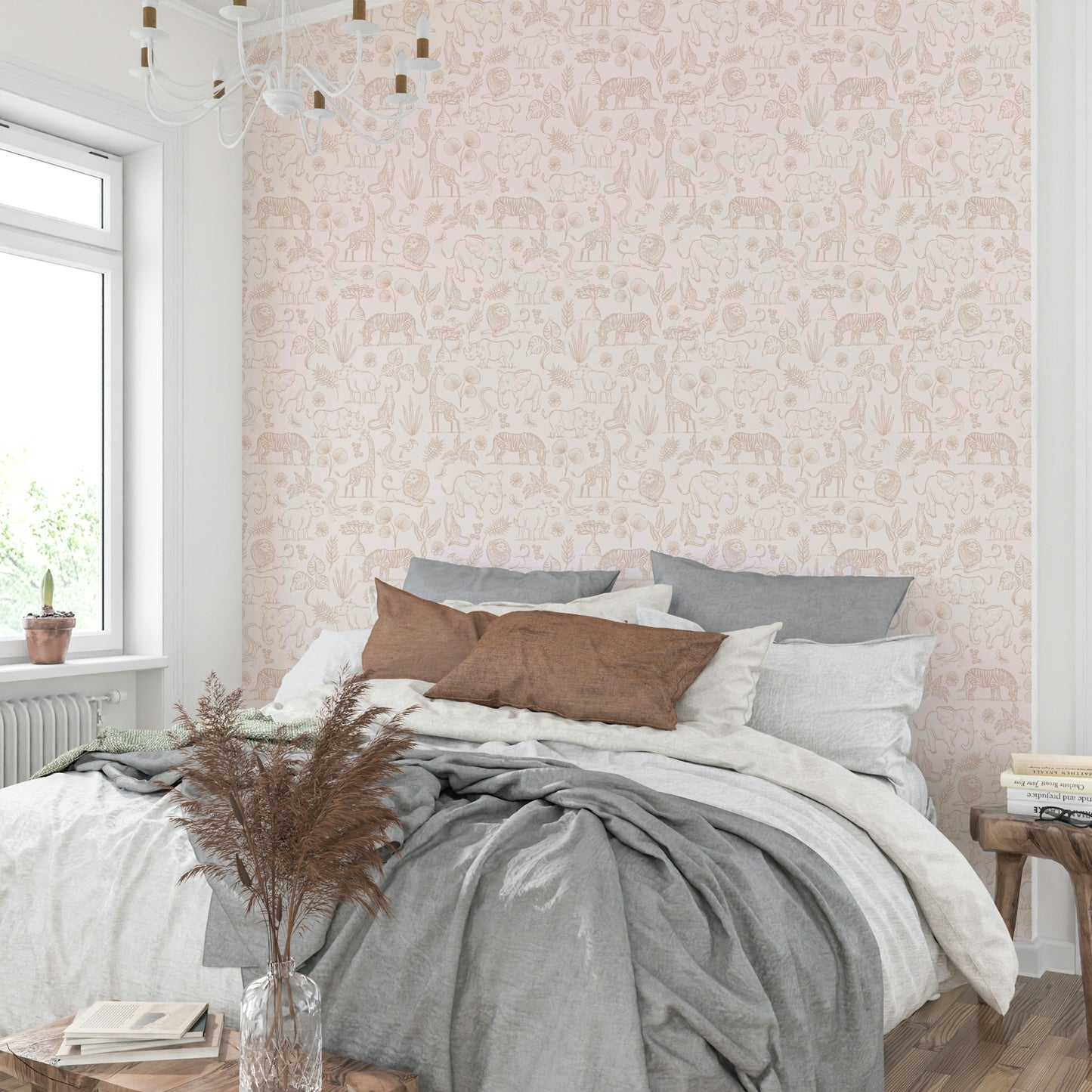 Safari adventure theme wallpaper in soft, neutral colors

