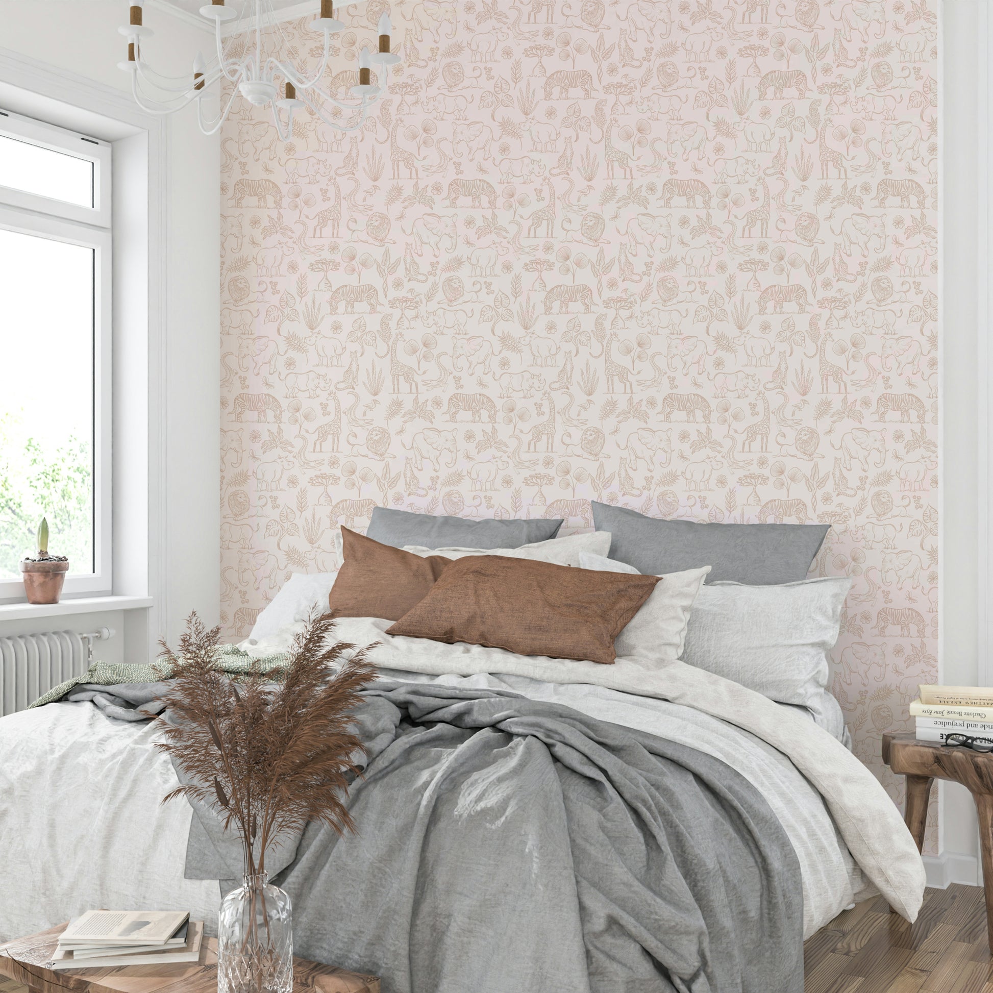 Safari adventure theme wallpaper in soft, neutral colors

