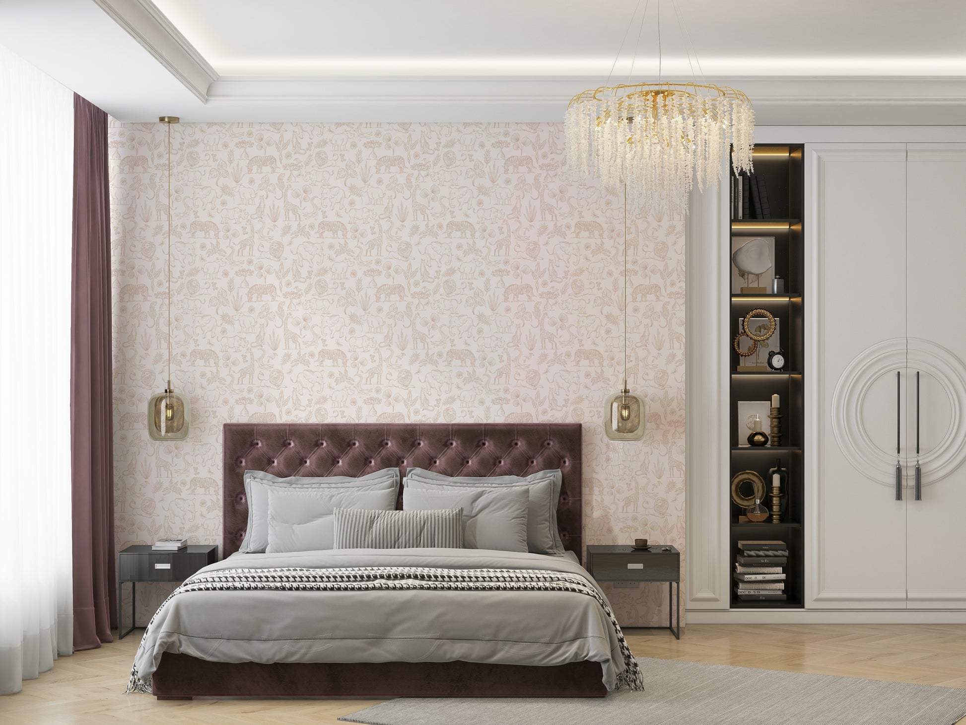 Elegant safari wallpaper design in neutral tones

