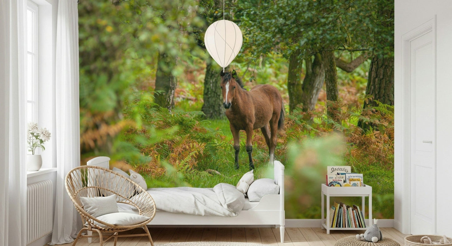 Brown horse forest scene in modern living room