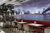 The mural is installed in a modern, quiet living room.

