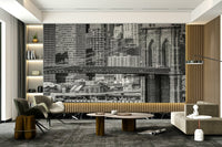 Sunset over Brooklyn Bridge with Manhattan skyline mural

